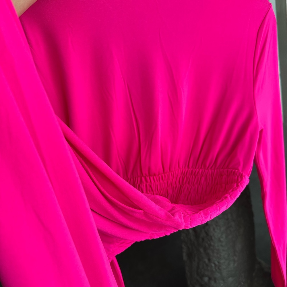 Venus Hot Pink Women's Jumpsuit cinch waist slit wide leg xs - Picture 8 of 9